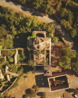 Aerial view of the abandoned village of Ruesta, Aragon, Spain. - AAEF24775