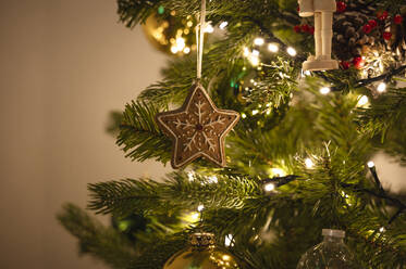 Sternförmiges Ornament, das am Weihnachtsbaum hängt - ALKF00910