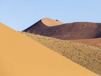 The Namibian landscape showcases a breathtaking harmony of form as golden dunes rise against a clear sky - ADSF51707