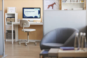 Desktop-PC mit Möbeln in der Tierarztpraxis - KPEF00518