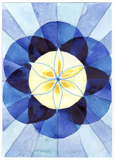 Aquarellmalerei einer blauen und gelben Blume - CMF00903