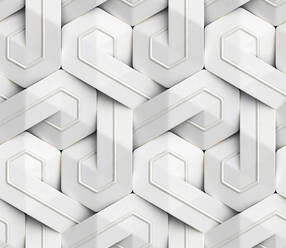 Futuristisches geometrisches 3D-Muster aus Sechsecken mit einer luxuriösen weißen Farbe, die an ein kompliziertes Mosaik erinnert - ADSF52099