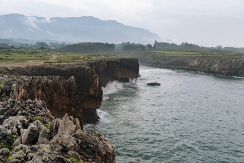 Rocky coastline with cliffs at Playa De Las Catedrales, Asturias, Spain - MMPF01137