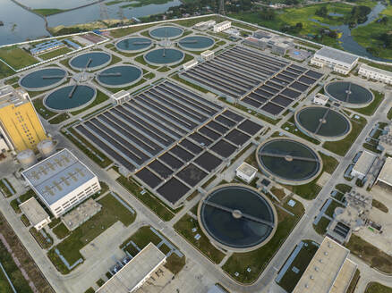 Aerial view of largest sewage treatment plant in Dasherkandi, Dhaka, Bangladesh. - AAEF25156