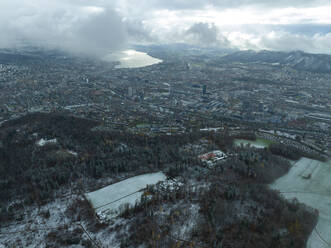 Aerial view of the city of Zurich in the winter morning, Switzerland. - AAEF25195