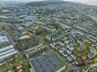 Aerial view of the city of Zurich in the winter morning, Switzerland. - AAEF25204