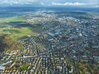 Aerial view of the city of Zurich in the winter morning, Switzerland. - AAEF25208