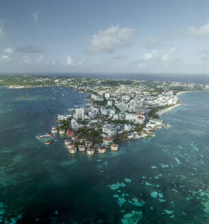 Aerial view of San Andres town on San Andres Island in the Carribean Sea, Archipelago of Saint Andrew, Colombia. - AAEF25373