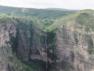 Aerial view of Siete Cascadas waterfall along the mountain valley, Los Santos, Santander, Colombia. - AAEF25417