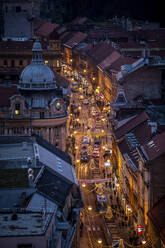 Aerial view of Zagreb city center during Advent at sunset, in Croatia. - AAEF25456