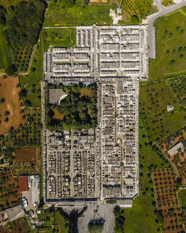 Luftaufnahme des Friedhofs von Locorotondo bei Bari, Apulien, Italien. - AAEF25676