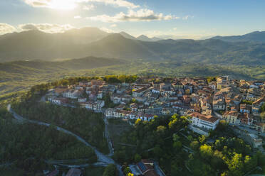 Aerial view of Nusco, a small town on the mountains in Irpinia, Avellino, Italy. - AAEF25706