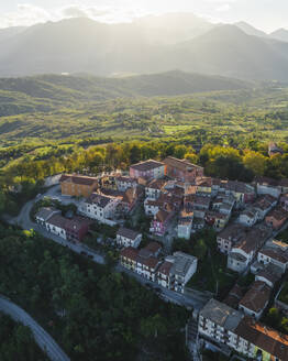 Aerial view of Nusco, a small town on the mountains in Irpinia, Avellino, Italy. - AAEF25710