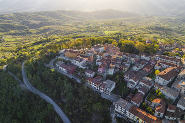 Aerial view of Nusco, a small town on the mountains in Irpinia, Avellino, Italy. - AAEF25711