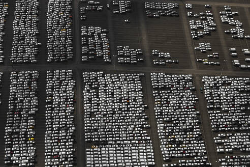 Aerial view of a vehicle storage area, showcasing the parking arrangement, Australia. - AAEF26016