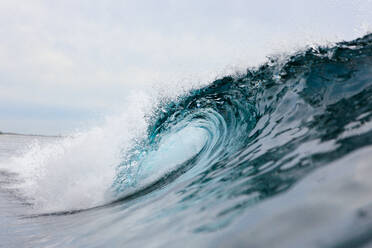 Eine Nahaufnahme fängt die dynamische Schönheit einer sich kräuselnden Meereswelle mit exquisiter Klarheit und Detailgenauigkeit ein und zeigt die Kraft des Meeres - ADSF52700