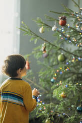 Junge betrachtet Weihnachtsbaum im Haus - ANAF02672