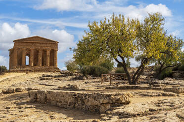 The Temple of Concordia against blue sky, Valley of the Temples, UNESCO World Heritage Site, Agrigento, Sicily, Italy, Mediterranean, Europe - RHPLF31947