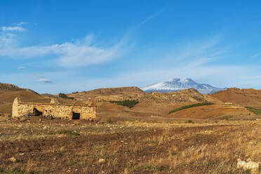 Rural landscape surrounding the volcano Mount Etna covered with snow in autumn, Etna Park, Catania province, Sicily, Italy, Mediterranean, Europe - RHPLF31950