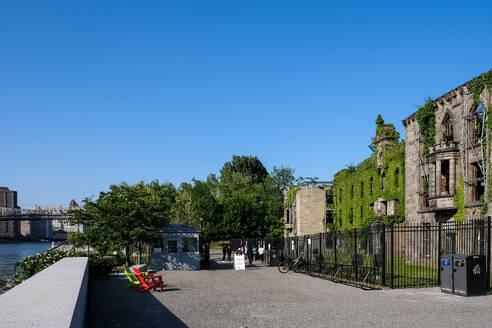 View of the Smallpox Hospital, a historic abandoned hospital located on Roosevelt Island, an island in the East River, in the borough of Manhattan, New York City, United States of America, North America - RHPLF31984