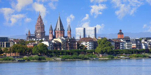 Mainz Stadtzentrum vom Rhein aus gesehen, Mainz, Rheinland-Pfalz, Deutschland, Europa - RHPLF32072