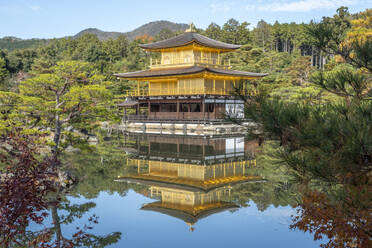 Kinkaku-ji-Tempel des Goldenen Pavillons, der sich in einem See spiegelt, UNESCO-Weltkulturerbe, Kyoto, Kyoto, Honshu, Japan, Asien - RHPLF32206