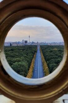Berlin cityscape behind Tiergarten park seen from observation point in Germany - NGF00813