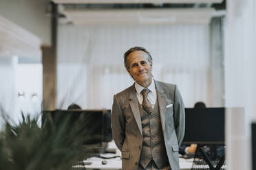 Portrait of smiling mature businessman standing in office - MASF42302