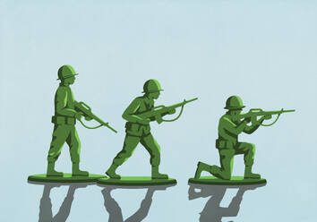 Grüner Soldat Spielzeug auf blauem Hintergrund - FSIF06883