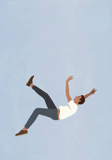 Man falling midair against blue sky - FSIF06959