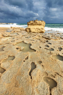 Malta, South Eastern Region, Marsaxlokk, St. Peters Pool during cloudy weather - FPF00249