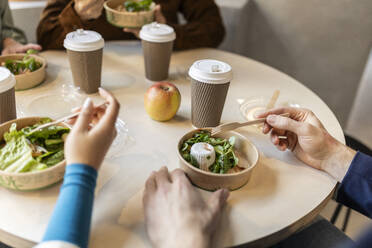 Geschäftskollegen essen Salat zum Mittagessen im Bürocafé - JCCMF11308