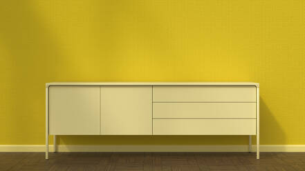 3D render of yellow cabinet standing along yellow wall - UWF01601