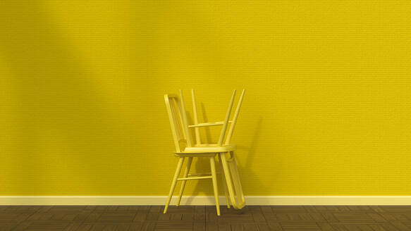 3D render of two stacked yellow chairs - UWF01602