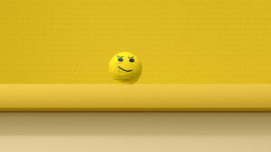 3D-Rendering von Smiley-Kugel stehen gegen gelben Hintergrund - UWF01611
