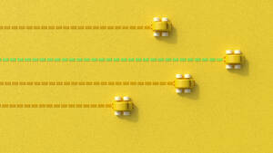 3D-Rendering von Spielzeugautos Rennen gegen gelben Hintergrund - UWF01615