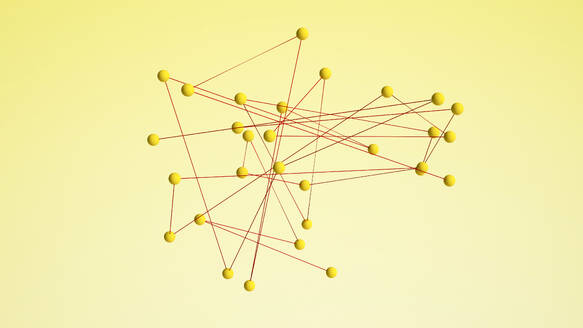 3D render of yellow spheres connected with red lines - UWF01621