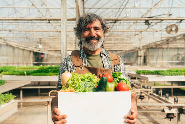 Farmer senior man working in his farm and greenhouse. Concept about agriculture, farn industry, and healthy lifestyle during seniority age - DMDF09941