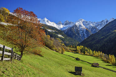 Austria, Tyrol, View of Kaunertal valley in autumn - ANSF00786