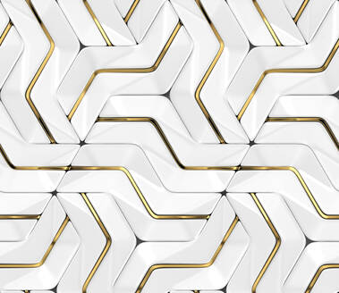 3D Wallpaper weiße Fliesen mit goldenen Metalldekor mit modernen geometrischen Modulen mit hoher Qualität nahtlose realistische Textur - ADSF53250