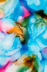 This image captures a mesmerizing abstract fluid art piece, with intertwined swirls of vibrant blue, pink, orange, and white colors, resembling marble texture - ADSF53301