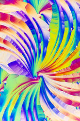 Eine atemberaubende mikroskopische Aufnahme von Salicylsäurekristallen, die sich in einem Regenbogen von Farben auffächern - ADSF53306