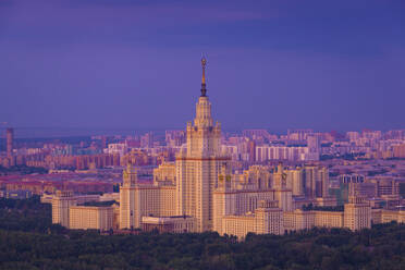 Moscow, Russia - 17 July 2011: Aerial view of the Kotelnicheskaya Embankment Building, a residential building in Moscow downtown, Moscow, Moscow Oblast, Russia. - AAEF26076