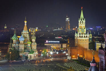 Aerial view of Cathedral of St. Basil the Blessed in the Red Square, Moscow downtown, Moscow Oblast, Russia. - AAEF26093