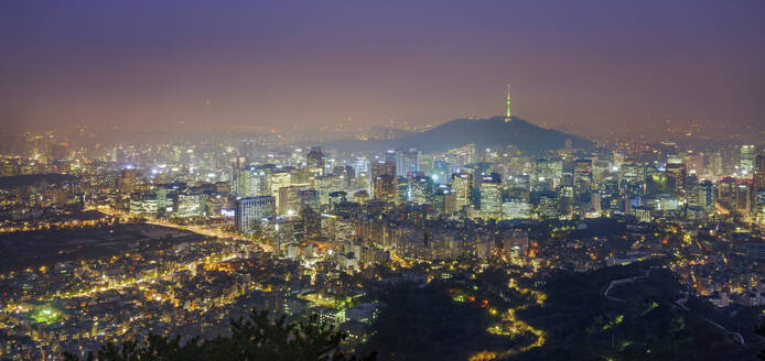 Aerial view of Seoul downtown at night, South Korea. - AAEF26125