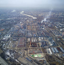 Aerial panoramic view of a large industrial area in Moscow Dzerzhinsky district, Moscow Oblast, Russia. - AAEF26135