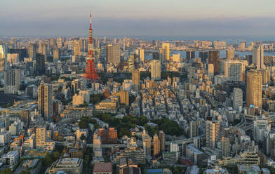 Aerial view of Tokyo downtown at sunset, Kanto region, Japan. - AAEF26166
