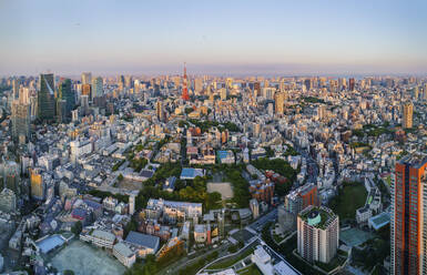 Aerial view of Tokyo downtown at sunset, Kanto region, Japan. - AAEF26167