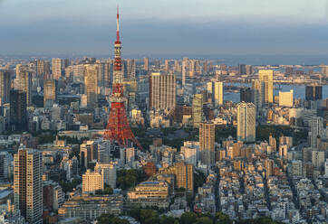 Aerial view of Tokyo downtown at sunset, Kanto region, Japan. - AAEF26168