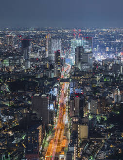 Aerial view of a busy road crossing the city, Tokyo downtown, Kanto region, Japan. - AAEF26174